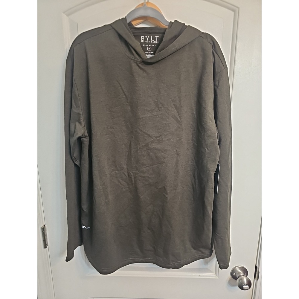 BYLT Hoodie Henley LUX Pullover Sweatshirt Men's Size XL Green Drop Cut Hooded